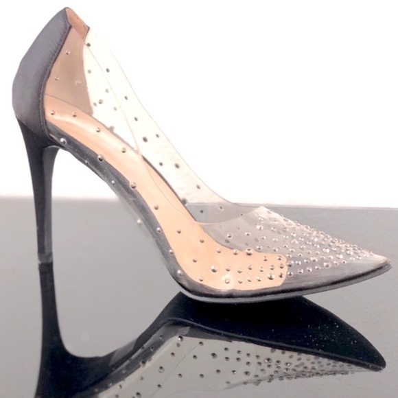 Clear Translucent Lucite & Black Rhinestone Pumps Stiletto Heels 10 - Picture 2 of 7